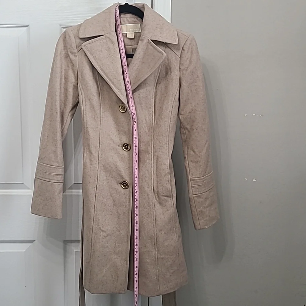Michael Kors Women Coat XS Tan Gold‎ Buttons Wool Blend Pea Coat Blazer Jacket